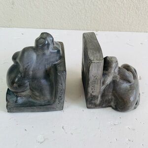 Paul Strauch Nude Women Rubenesque Sculpture Signed Bookends